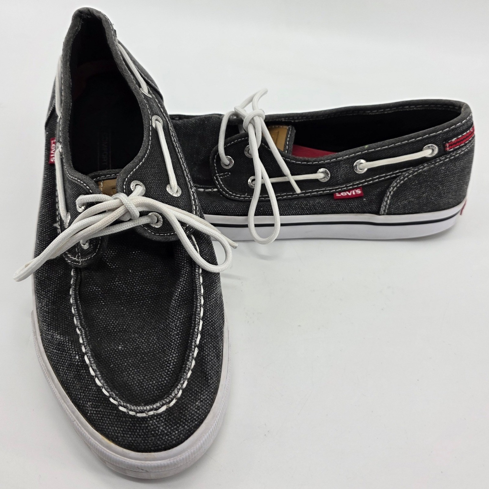 Levis Boat Shoes Men Sz 9 Dark Gray Canvas Dock Deck Nautical Coastal Resort
